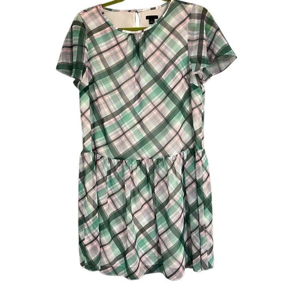 Ann Taylor Pastel Plaid Drop Waist Flutter Sleeve Shift Dress Sz 4 - Picture 4 of 7